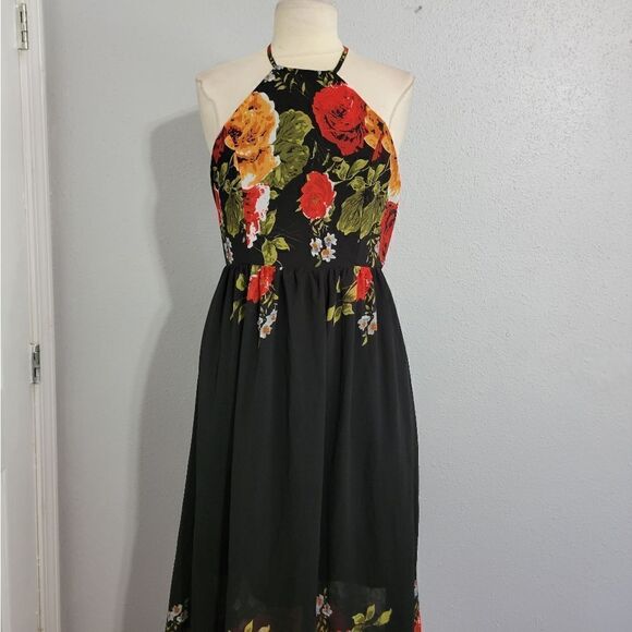 Floral maxi dress  black Sz M - Picture 6 of 9